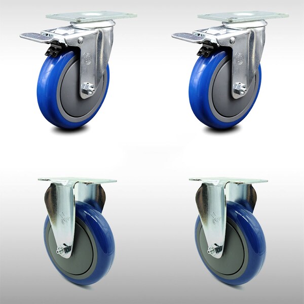 Service Caster 5 Inch SS Blue Polyurethane Top Plate Caster Lock Brake 2 Rigid SCC, 2PK SCC-SSTTL20S514-PPUB-BLUE-2-R-2 - main